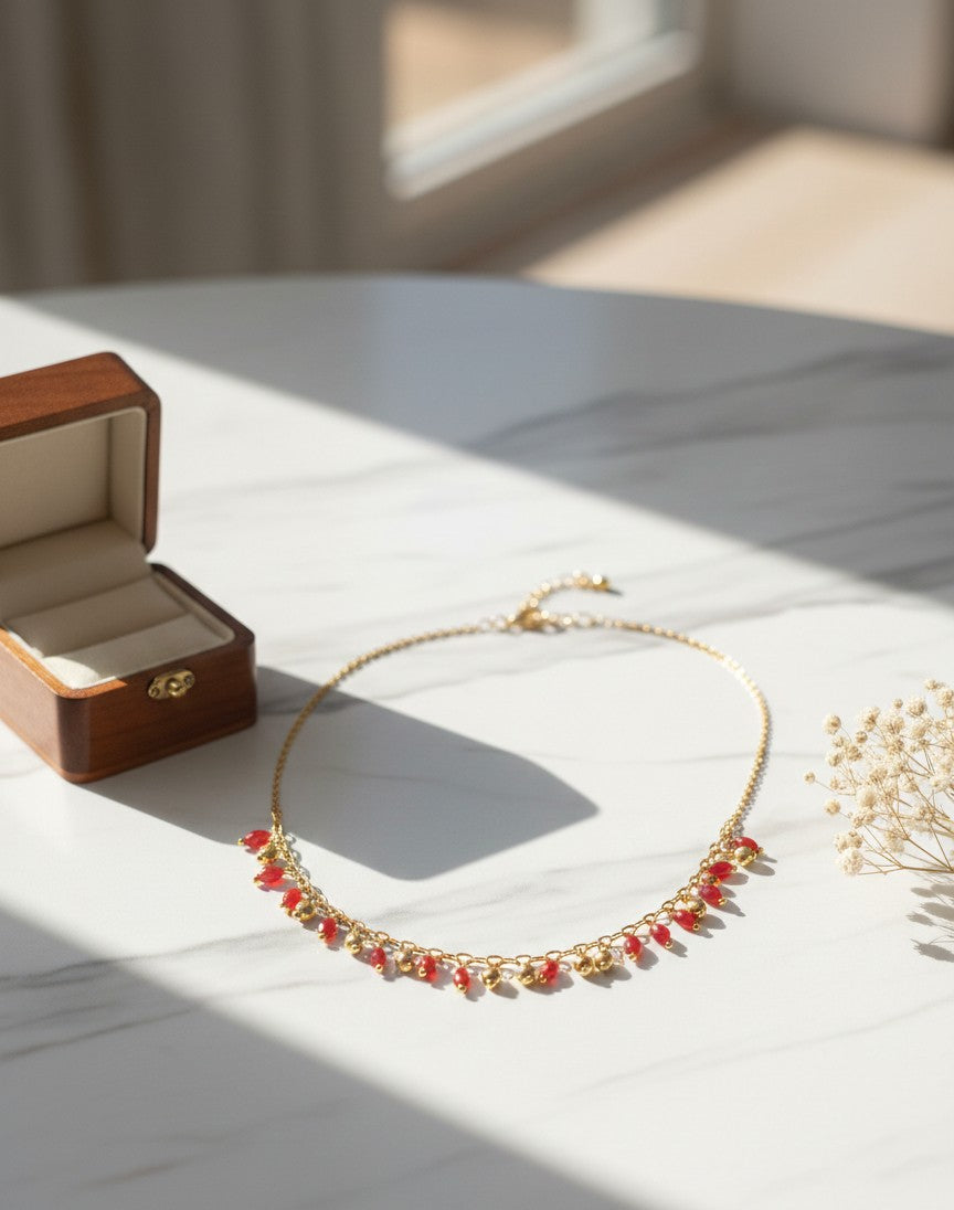 Ruby Bead Gold Choker