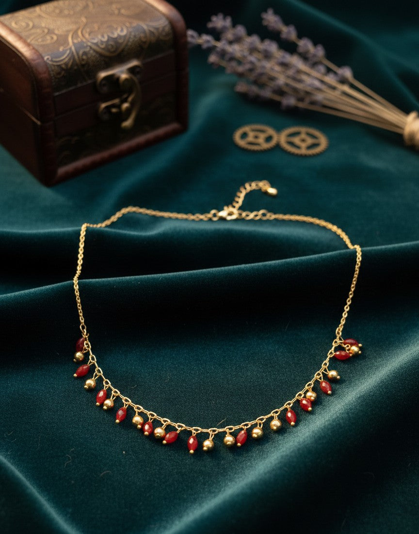 Ruby Bead Gold Choker