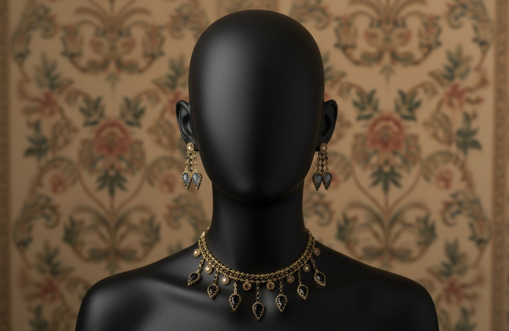 Regal Noir Gold Choker & Earring Set