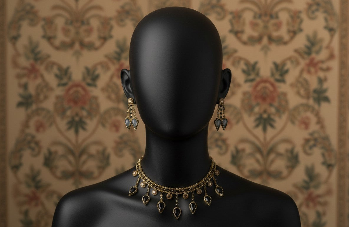 Regal Noir Gold Choker & Earring Set