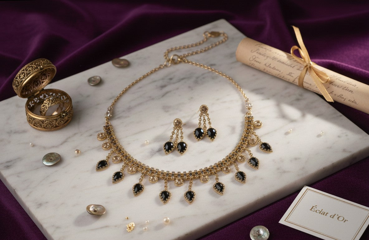 Regal Noir Gold Choker & Earring Set