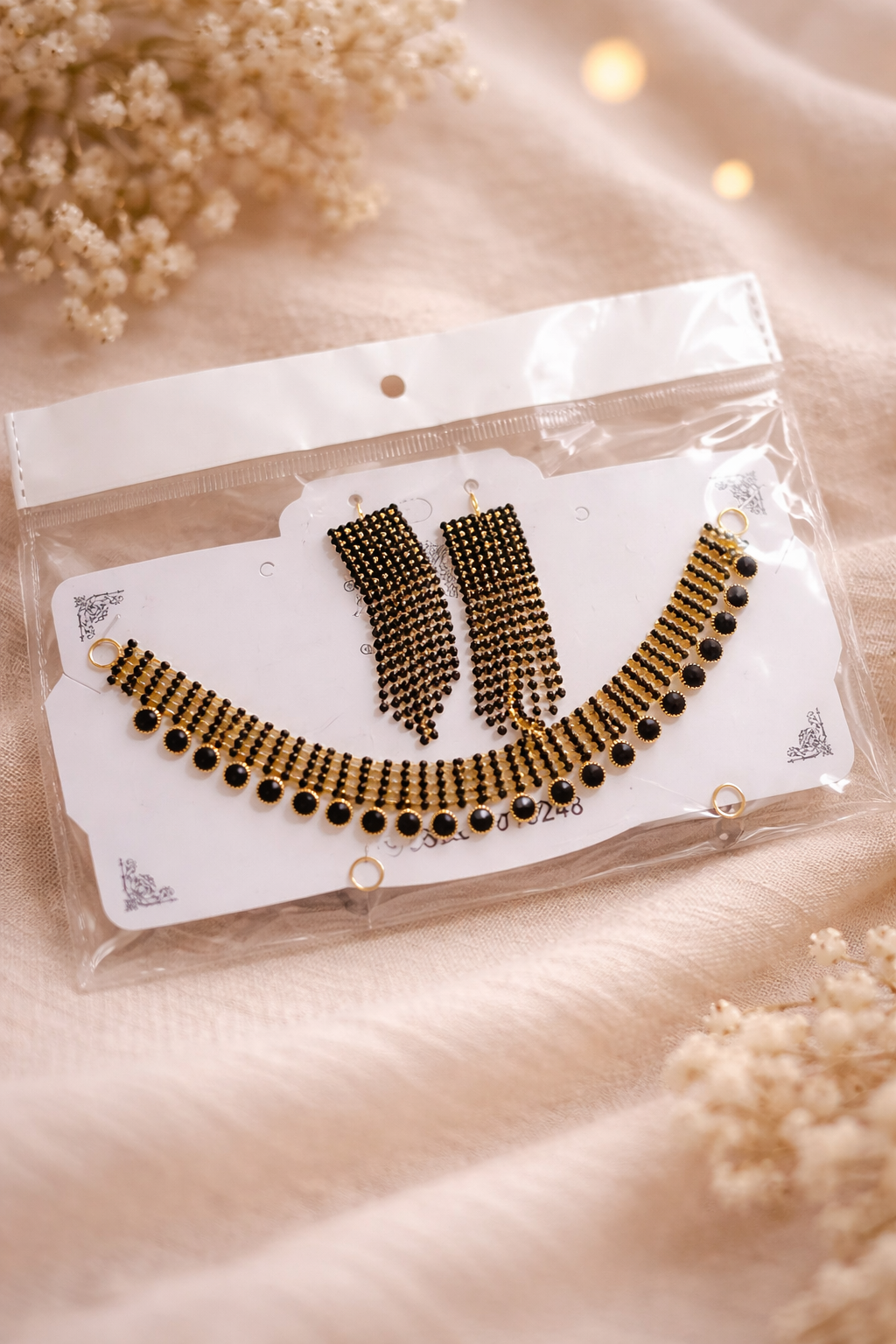 Black & Gold Beaded Choker Set