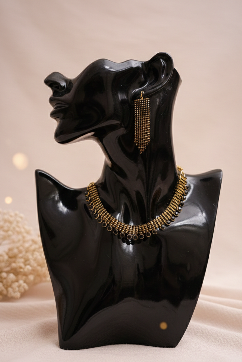 Black & Gold Beaded Choker Set