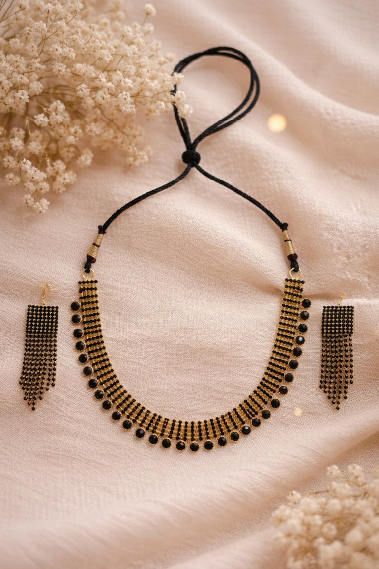 Black & Gold Beaded Choker Set