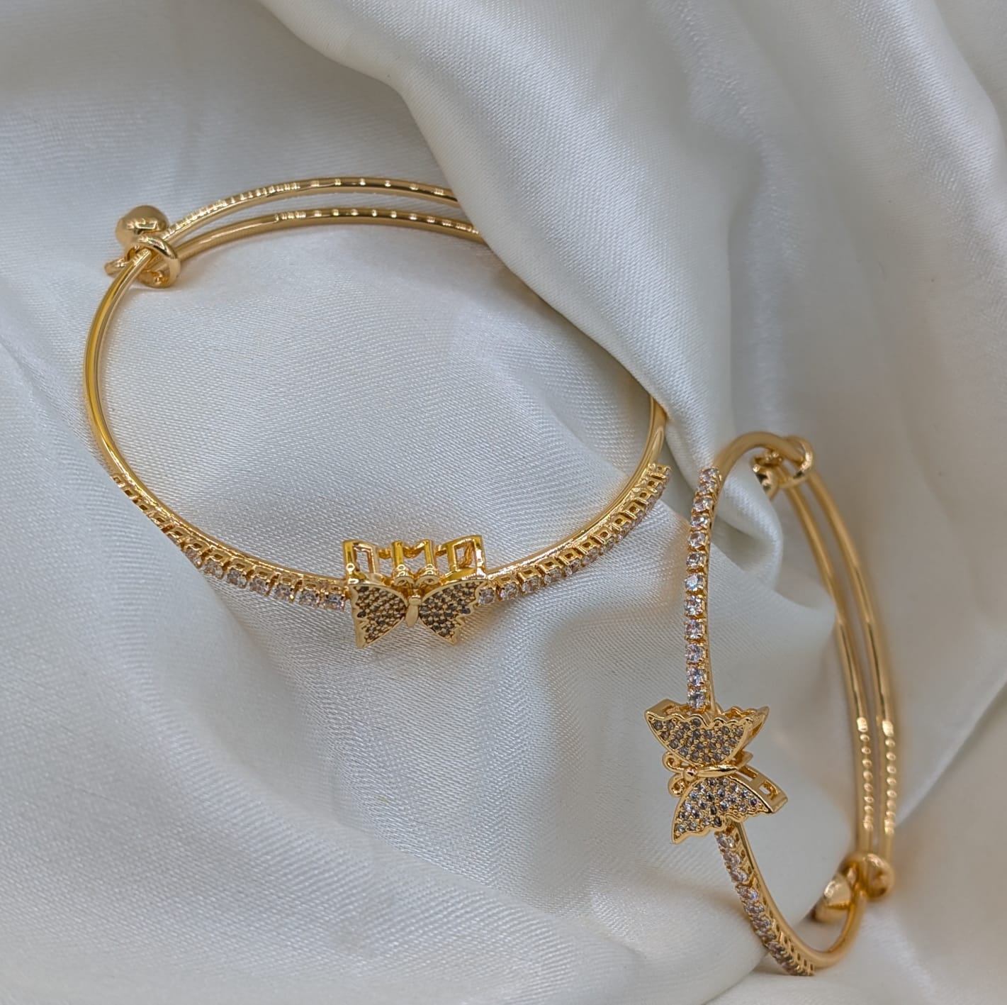 Elegant pair of Heart & butterfly Charm Adjustable Bangles