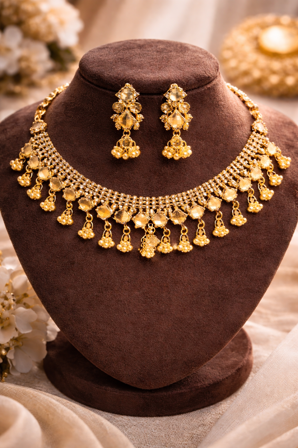 Elegant Gold Necklace Set with Matching Earrings