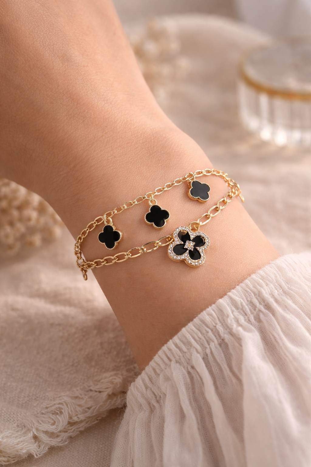 Zirconia Accented Clover Bracelet