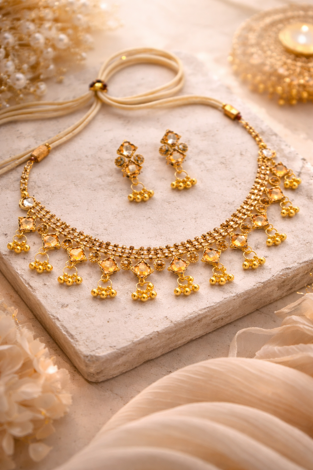 Elegant Gold Necklace Set with Matching Earrings